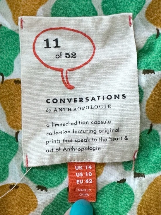 Anthropologie Conversations Pear Print Button Up Shirt Size 10 - Picture 4 of 12